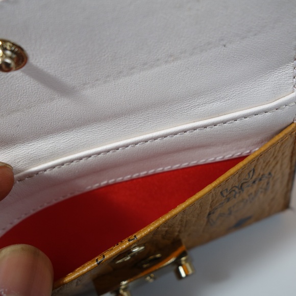 MCM Patricia Three Fold Brown & Red Visetos Leather Push Lock Wallet, Sz Medium - Picture 15 of 16